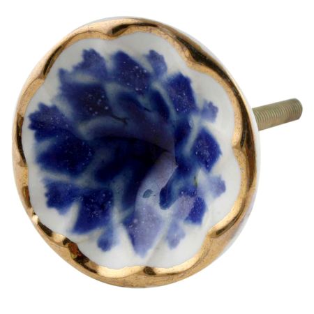 Navy Blue Cut Ceramic Cabinet Knob in Silver Fitting